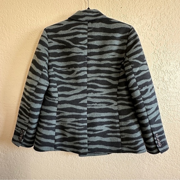 Ann Taylor Green Zebra Print Wool Coat‎ Double Breasted Statement Blazer Petite - Picture 7 of 10